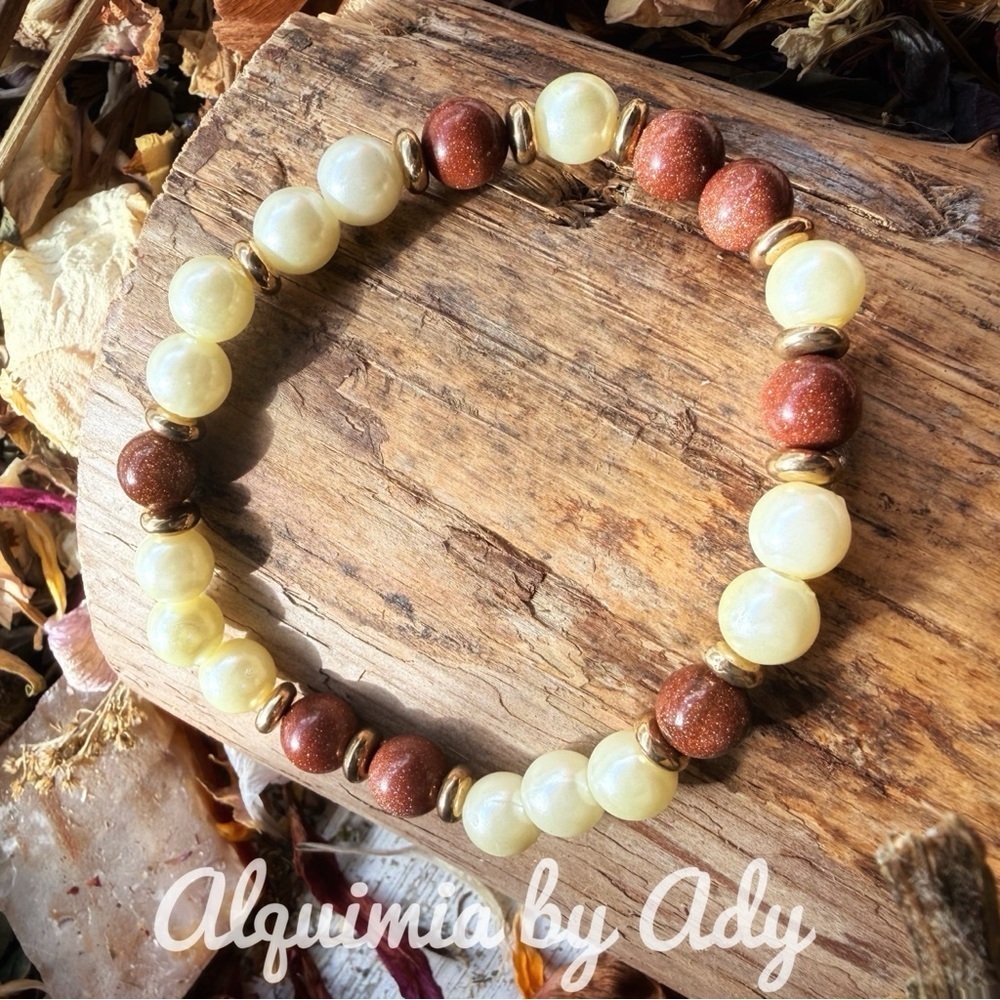 Bold and chunky Silver and Brown sunstone Beaded Bracelet